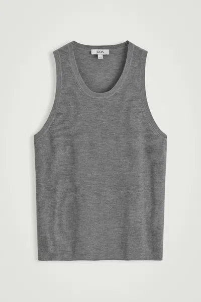 Cos Ribbed Merino Wool Tank Top In Gris