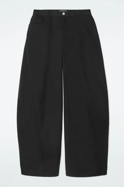 Cos Deconstructed Cotton Barrel-leg Trousers In Black