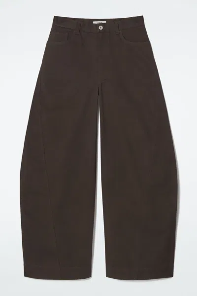 Cos Deconstructed Cotton Barrel-leg Trousers In Brown