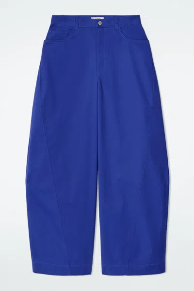 Cos Deconstructed Cotton Barrel-leg Trousers In Blue