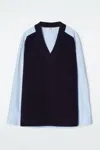 Cos Deconstructed Poplin-panelled Wool Jumper In Blue