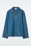 COS DENIM HALF-ZIP BLOUSE IN BLUE