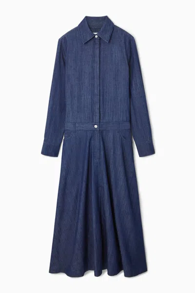 Cos Denim Midi Shirt Dress In Blue
