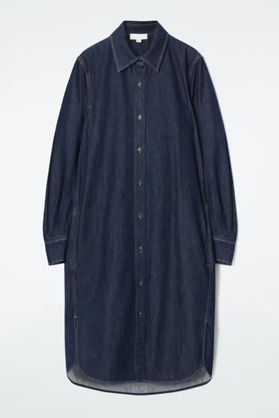 Cos Denim Midi Shirt Dress In Blue