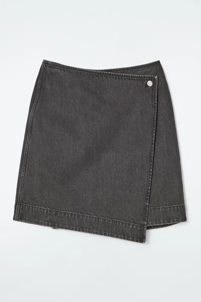 Cos Denim Mini Wrap Skirt In Black