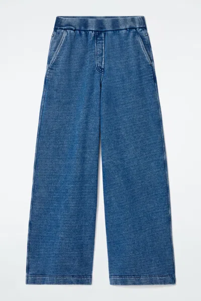 Cos Denim-wash Jersey Joggers In Blue