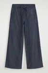 COS DENIM WIDE-LEG DRAWSTRING TROUSERS IN BLUE