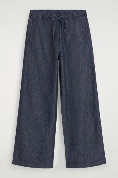 Cos Denim Wideleg Drawstring Trousers In Blu
