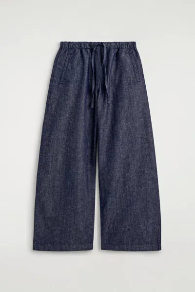 Cos Denim Wide-leg Drawstring Trousers In Blue