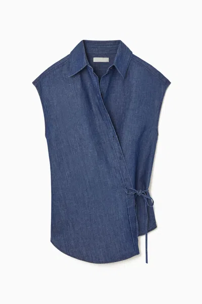 Cos Denim Wrap Shirt In Blue