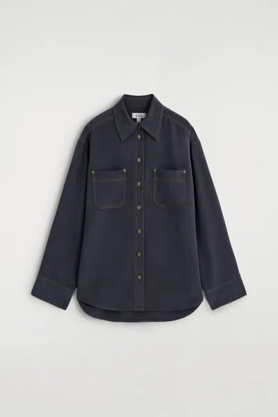 Cos Camicia In Seta Effetto Denim In Blue