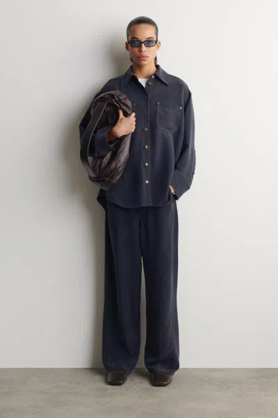 Cos Denim-effect Silk Trousers In Blue