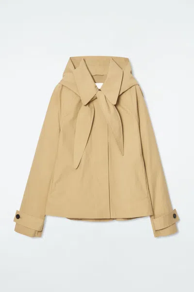 Cos Detachable-hood Short Trench Coat In Beige