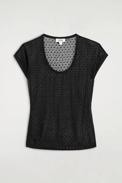Cos Diamond-knit Lace T-shirt In Black