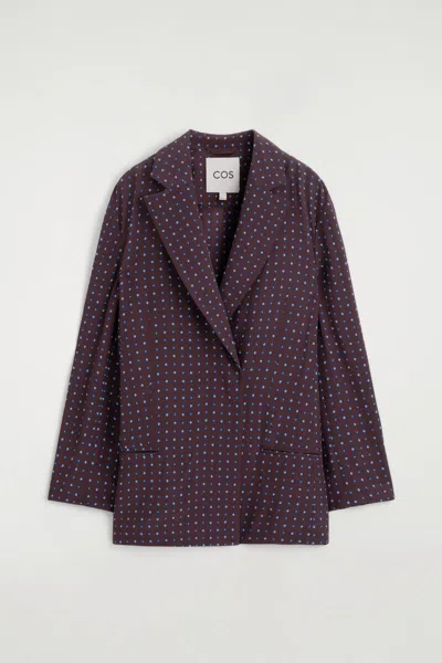 Cos Diamond-print Double-breasted Blazer In Red