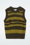 Cos Distressed Striped Knitted Vest In Green
