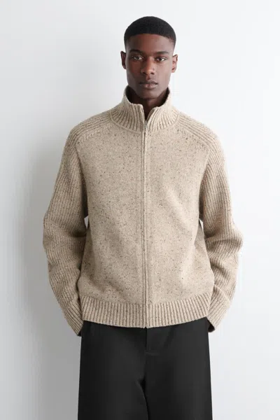 Cos Donegal-effect Wool Zip-up Cardigan In Sand