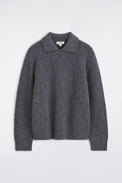 Cos Donegal-effect Wool-cotton Polo Sweater In Gray
