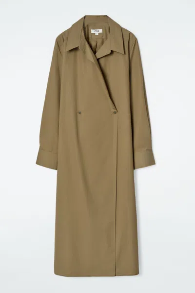 Cos Double-breasted Midi Shirt Dress In Beige