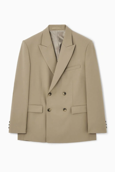 Cos Double-breasted Wool Blazer - Relaxed In Beige