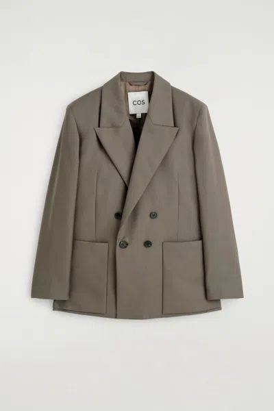 Cos Blazer Doppiopetto In Twill Di Lana In Sand