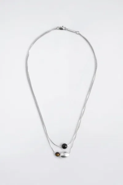 Cos Double-chain Pebble Beaded Necklace In Metallic