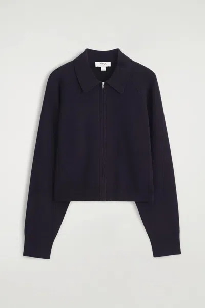 Cos Double-faced Knitted Jacket In Blue