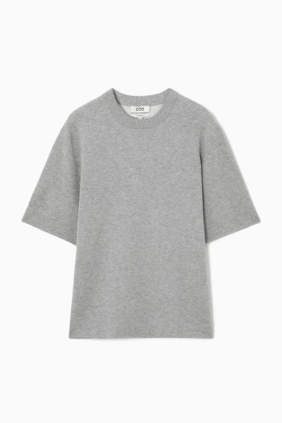 Cos Double-faced Knitted T-shirt In Grey