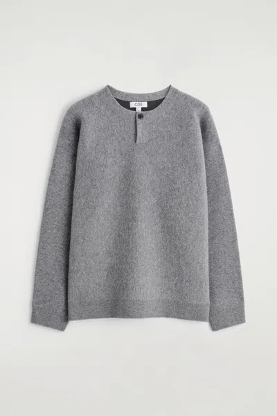 Cos Double-faced Merino Wool Henley Sweater In Gray