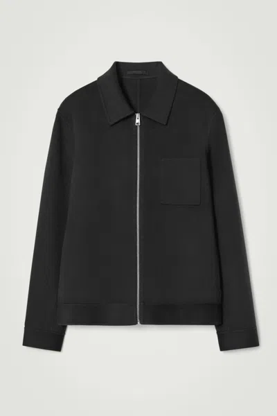 Cos Double-faced Wool Harrington Jacket In Black