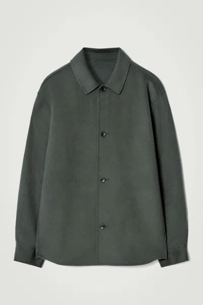 Cos Double-faced Wool Overshirt In Green
