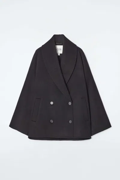Cos Double-faced Wool Pea Coat In Black