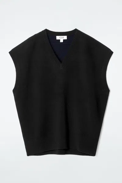 Cos Double-faced Wool V-neck Vest In Black