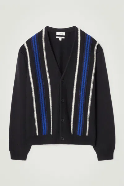 Cos Double-stripe Knitted Cardigan In Blue