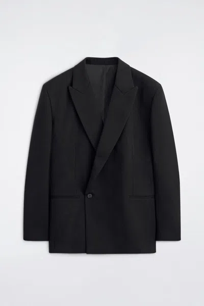 Cos Double-breasted Twill Blazer In Black