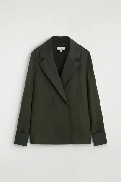 Cos Double-breasted Wool-blend Shirt In Green