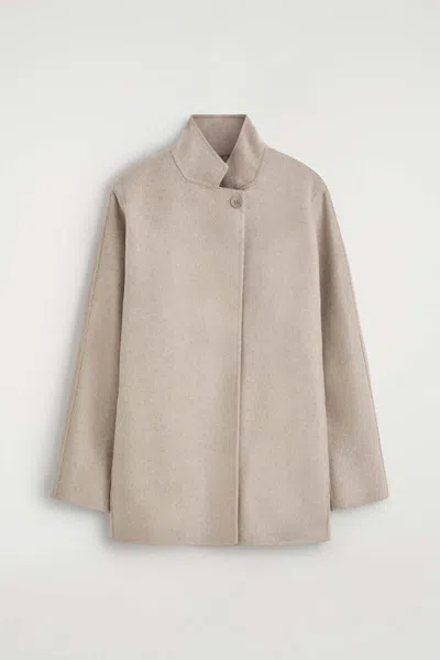 Cos Double-faced Cashmere Mock-neck Jacket In Beige