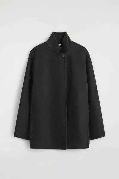 Cos Double-faced Cashmere Mock-neck Jacket In Black