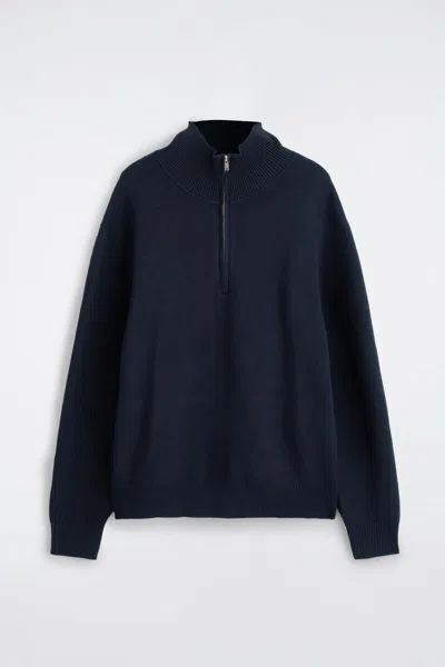 Cos Pull Demi-zippé En Maille Double Face In Bleu