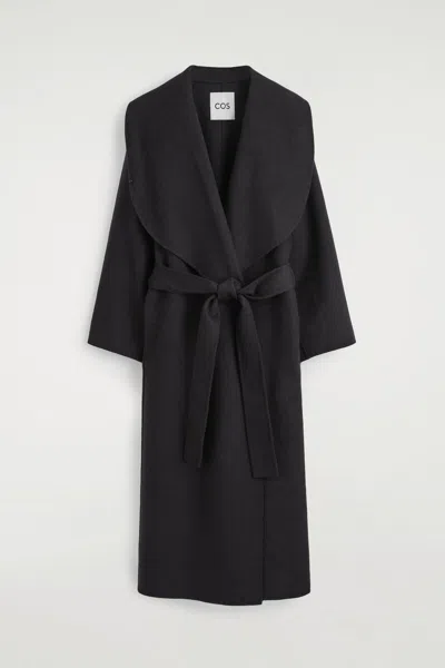 Cos Double-faced Wool Shawl-collar Coat In Black