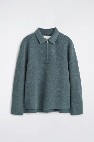 Cos Double-faced Wool-blend Zip-up Overshirt In Turquoise In Blue