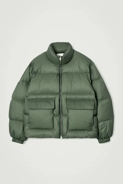 Cos Funnel-neck Quilted Down Jacket In Green