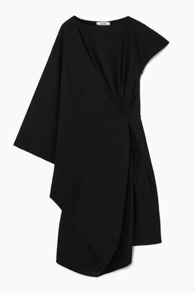 Cos Draped Asymmetric Midi Dress In Black