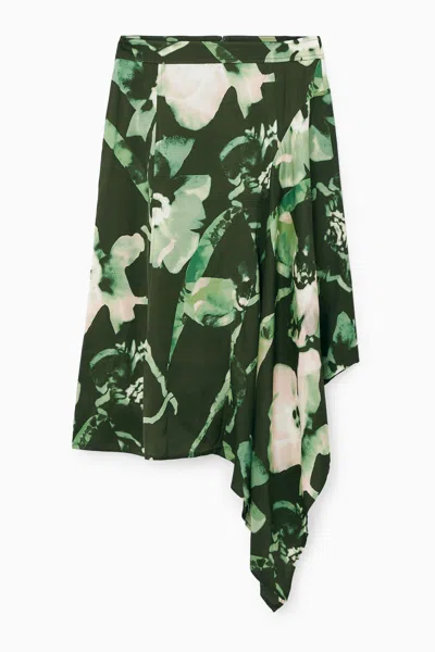 Cos Draped Asymmetric Midi Skirt In Green