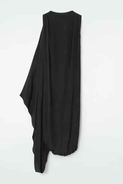 Cos Draped Balloon Midi Dress In Black