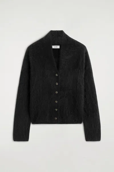 Cos Draped Brushed Merino Wool Cardigan In Black