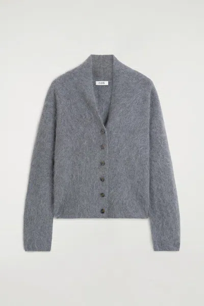 Cos Draped Brushed Merino Wool Cardigan In Gray