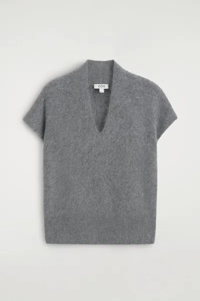 Cos Draped Brushed Merino Wool Top In Gray