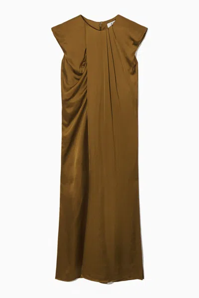 Cos Draped Cap-sleeve Midi Dress In Beige