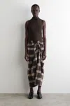 Cos Draped Checked Midi Skirt In Brown